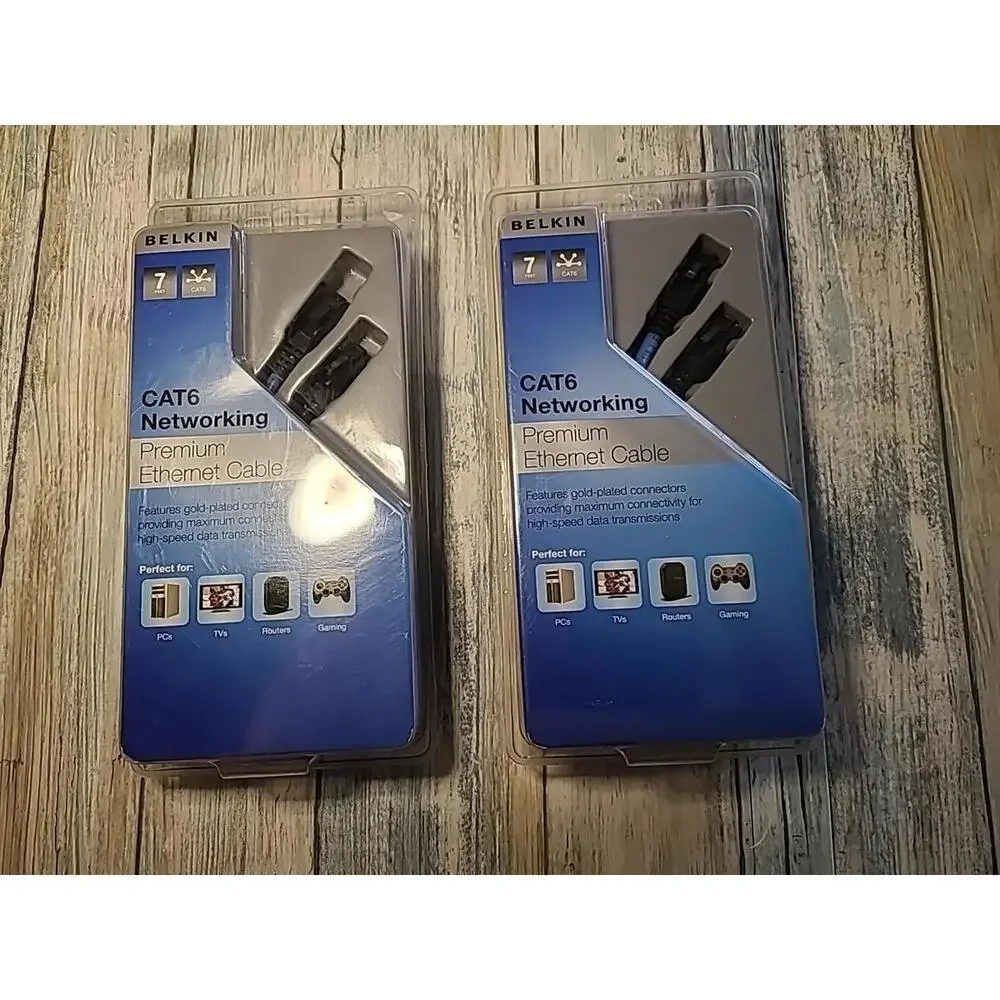 2 NEW Belkin PC6-07DKBS 7ft Cat6 Dark Blue Patch Cable Premium High-Speed Ethern